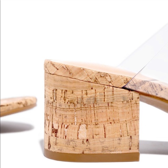 Clear Double Band Cork Block Heel Sandal - Picture 4 of 7